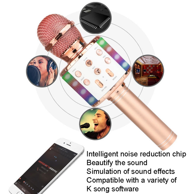 WS-858L LED Light Flashing Wireless Capacitance Microphone Comes With Audio Mobile Phone Bluetoon Live Microphone(Gold)