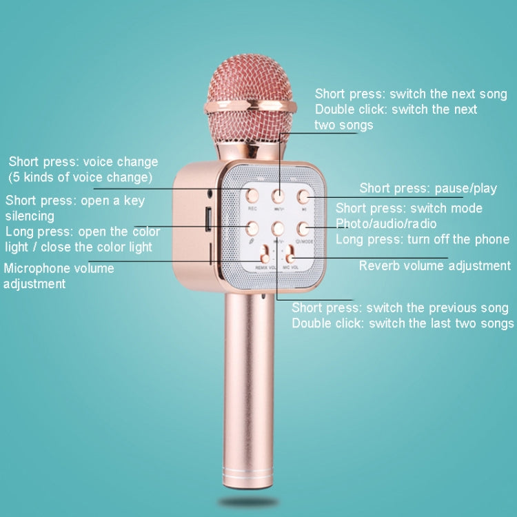 WS-1818 LED Light Flashing Microphone Self-contained Audio Bluetooth Wireless Microphone(Rose Gold)