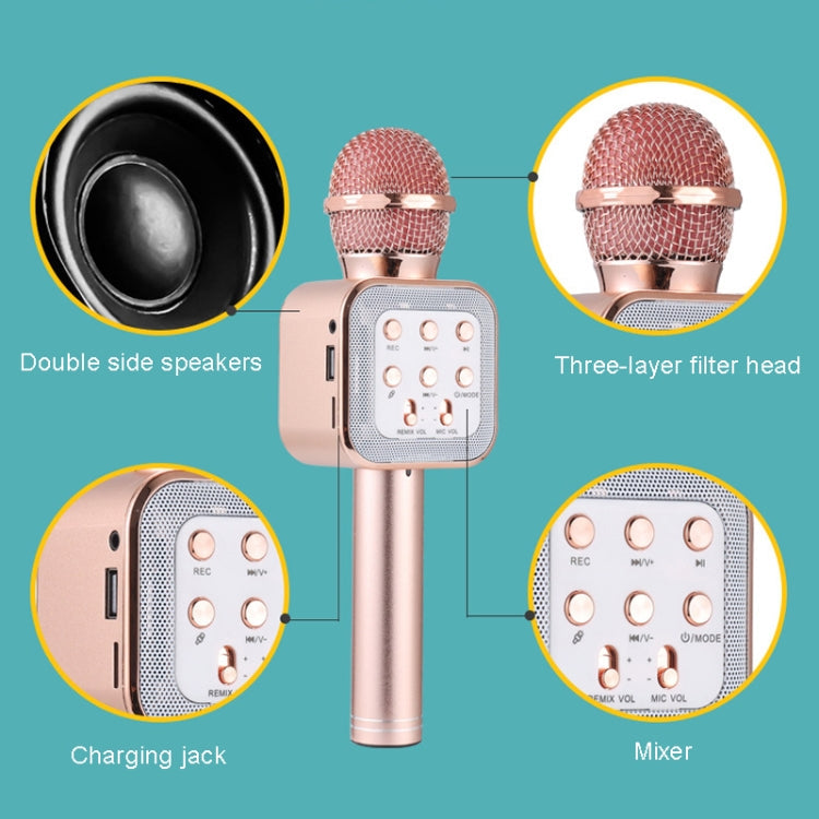 WS-1818 LED Light Flashing Microphone Self-contained Audio Bluetooth Wireless Microphone(Rose Gold)