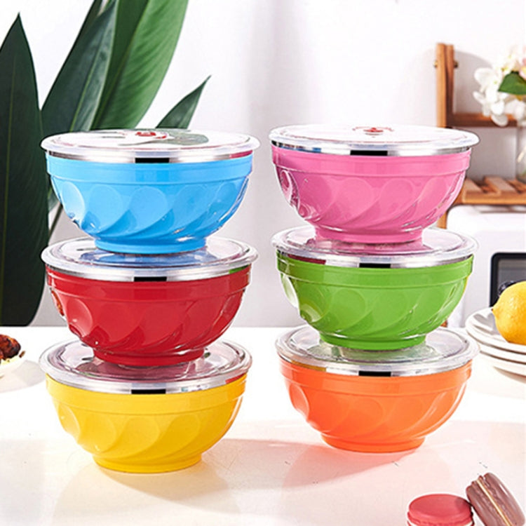 6pcs /Set 13cm Double-Layer Stainless Steel Bowl With Lid Children Dinner Insulated Rice Bowl(6 Colors Matching)