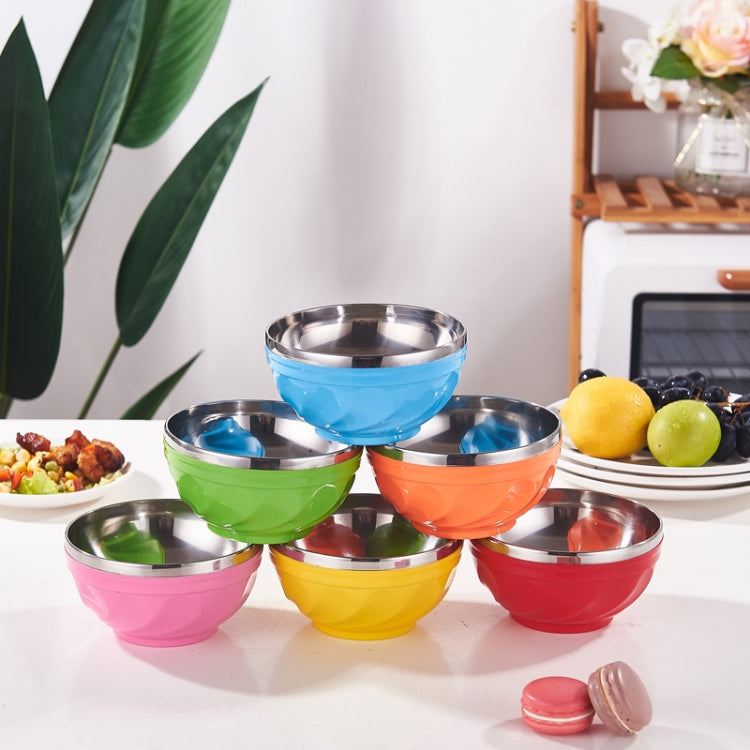 6pcs /Set 13cm Double-Layer Stainless Steel Bowl With Lid Children Dinner Insulated Rice Bowl(6 Colors Matching)