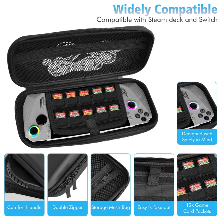 For ASUS ROG Ally Game Console EVA Leather Grain Handbag Clutch Protective Bag(Black)