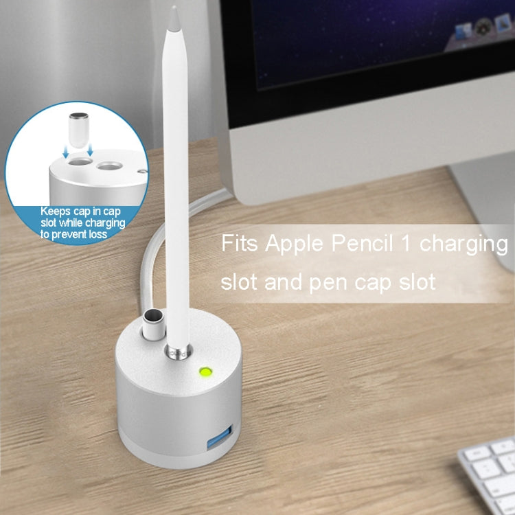 For Apple Pencil 1 USB Charging Adapter Metal Base With LED Indicator, Color: Black