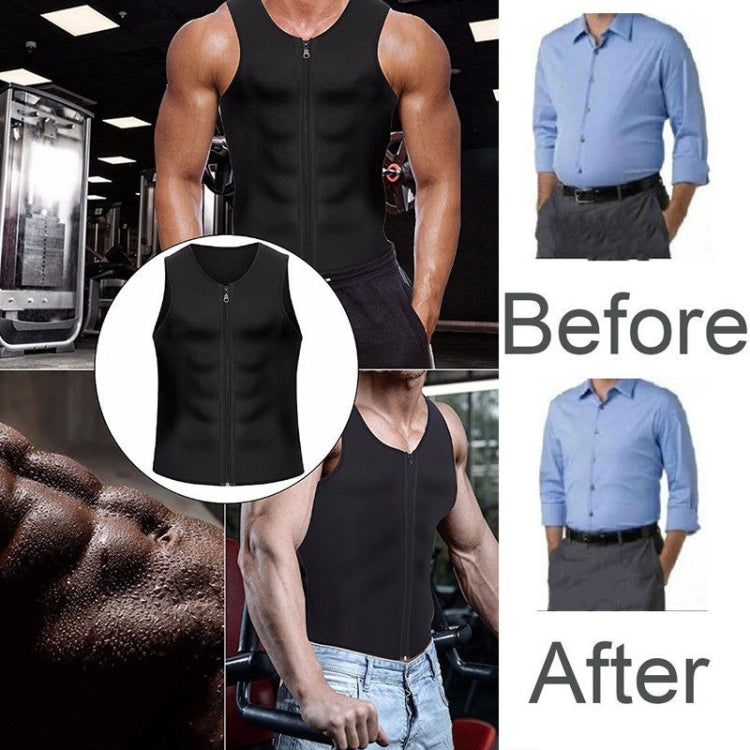 Men Fitness Corset Neoprene Sports Tummy Control Shapewear Zipper Tank Top Workout Wear, Size: 4XL(Gray Blue)