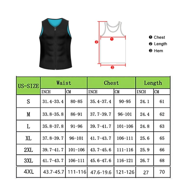 Men Fitness Corset Neoprene Sports Tummy Control Shapewear Zipper Tank Top Workout Wear, Size: 4XL(Gray Blue)