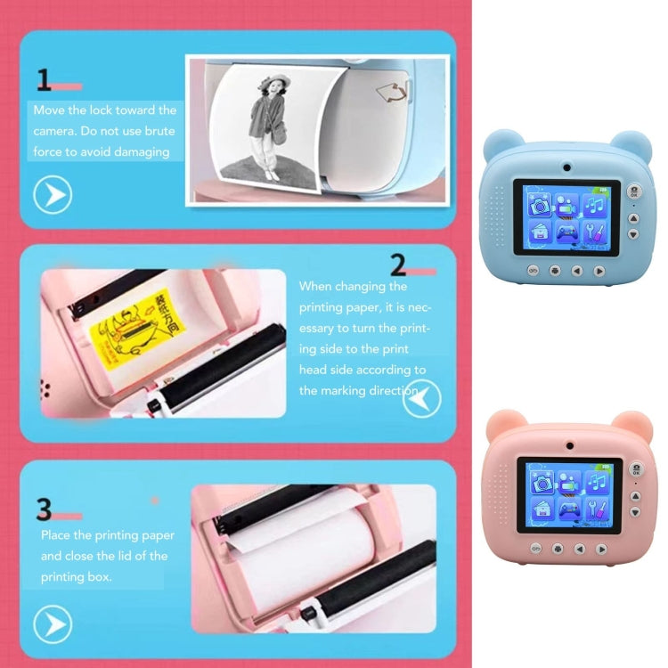 Children Instant Print Camera 1080P 2.4-Inch IPS Screen Dual Lens Photography Camera(Blue)