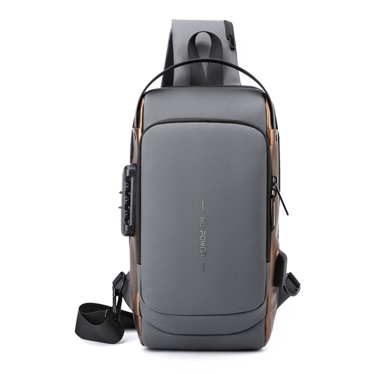 WEPOWER Men Chest Bag Anti-Theft Password Lock Locomotive Bag Messenger Bag(Gray Brown)