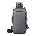 WEPOWER Men Chest Bag Anti-Theft Password Lock Locomotive Bag Messenger Bag(Gray Brown)