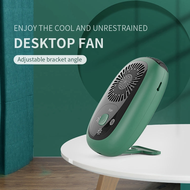 Leafless Hanging Neck Fan Mini Handheld Fan USB Rechargeable Fan With Negative Ions Green