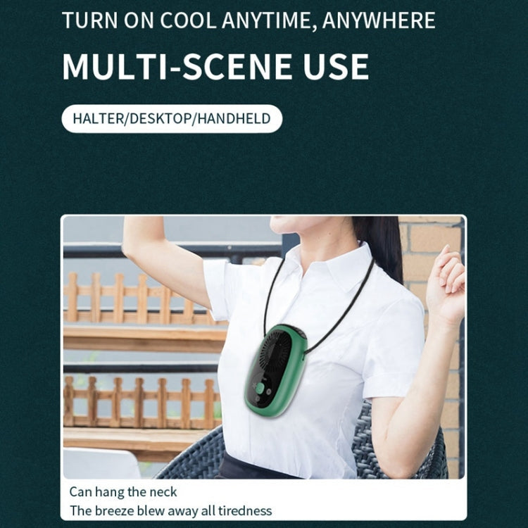 Leafless Hanging Neck Fan Mini Handheld Fan USB Rechargeable Fan With Negative Ions Green