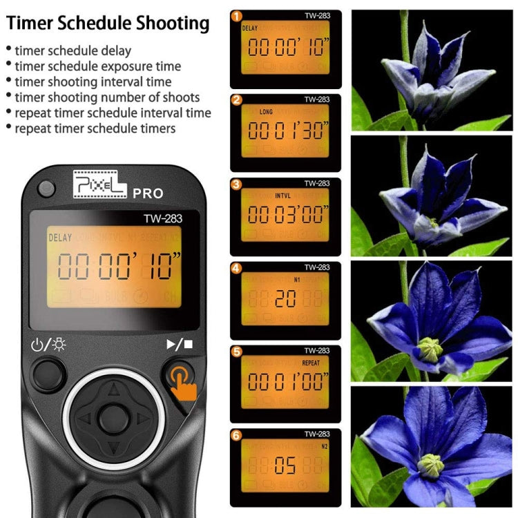 Pixel TW283 Shutter Wireless Delay Remote Control SLR Shutter Flasher, For Canon E3, For Canon N3, For Nikon DC0, For Nikon DC2, For Sony S1, For Sony S2, For Instax 90, For Instax E3