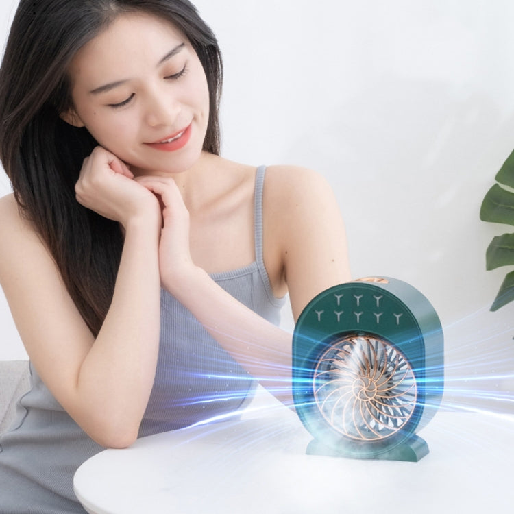 USB Spray Humidification Air Conditioning Fan Small Portable Desktop Air Cooler, Style: Charging (Green)