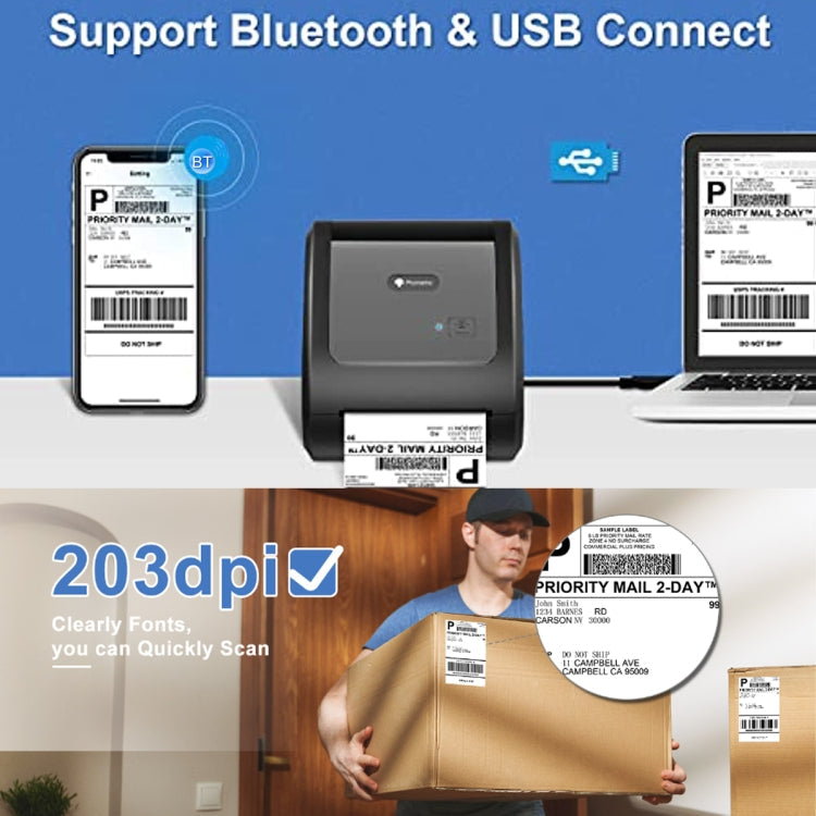 Phomemo D520-BT Bluetooth Thermal Shipping Label Printer Wireless Desktop Printer For Barcode Address Labels, Size: EU(Black White)