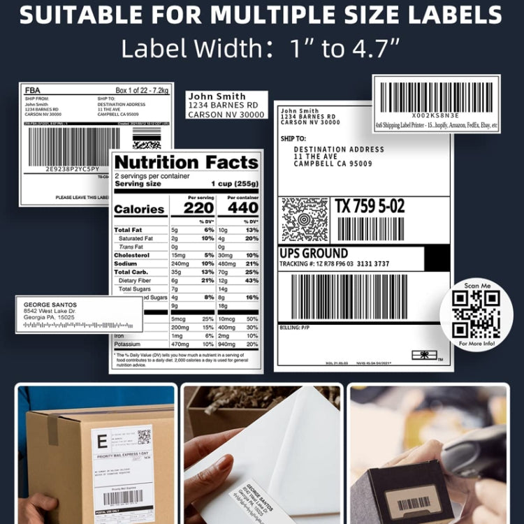 Phomemo PM241-BT Bluetooth Address Label Printer Thermal Shipping Package Label Maker, Size: EU(Black White)
