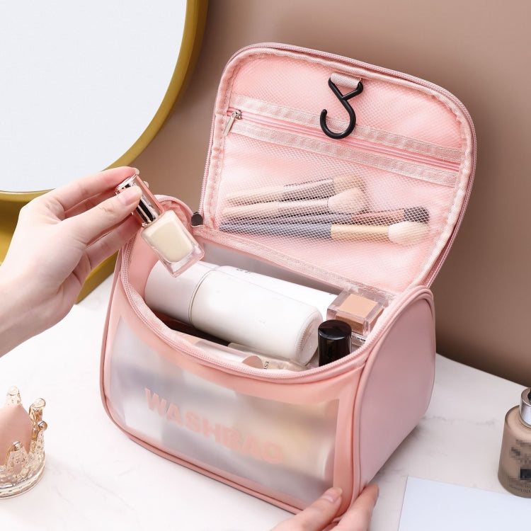 PVC Translucent Cosmetic Bag Frosted Toiletry Bag PU Flip Top Bath Bag(White)