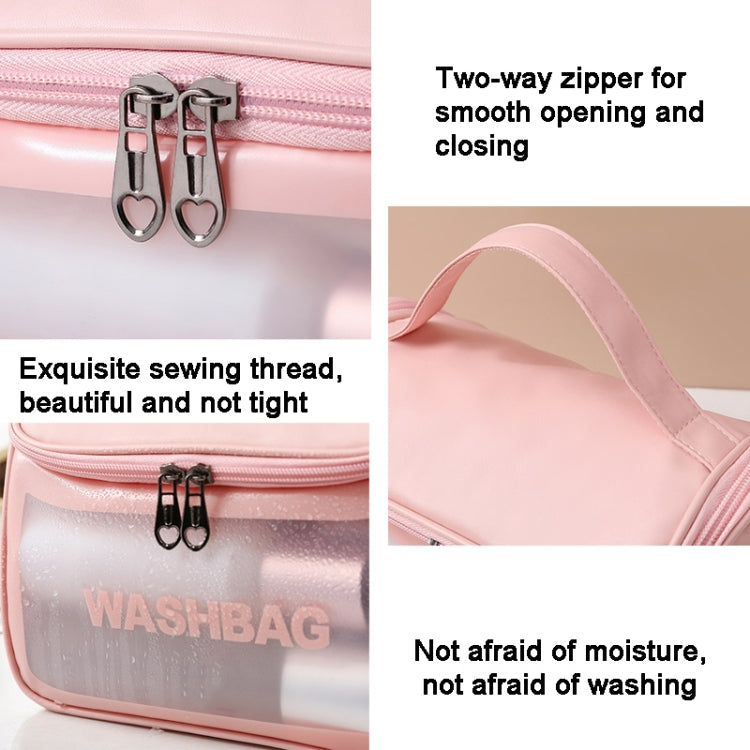 PVC Translucent Cosmetic Bag Frosted Toiletry Bag PU Flip Top Bath Bag(White)