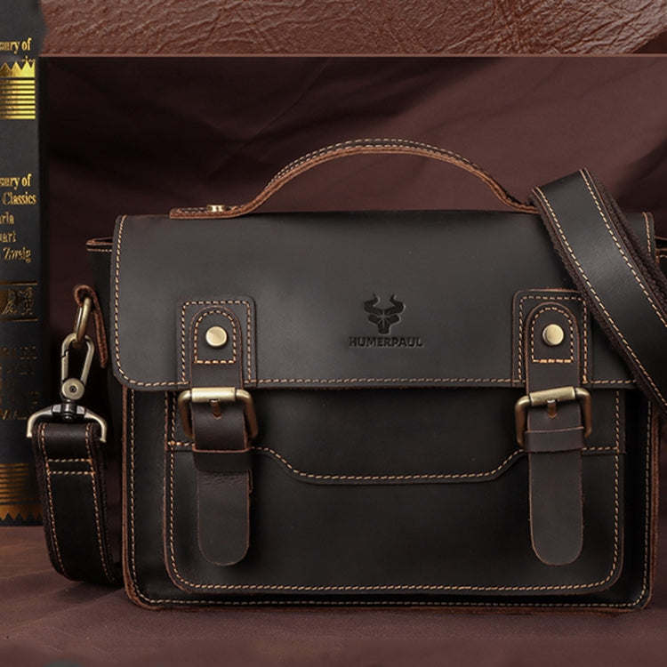 HUMERPAUL Leather Crossbody Bag Men Retro Shoulder Bag Commuter Men Small Square Bag(Coffee)