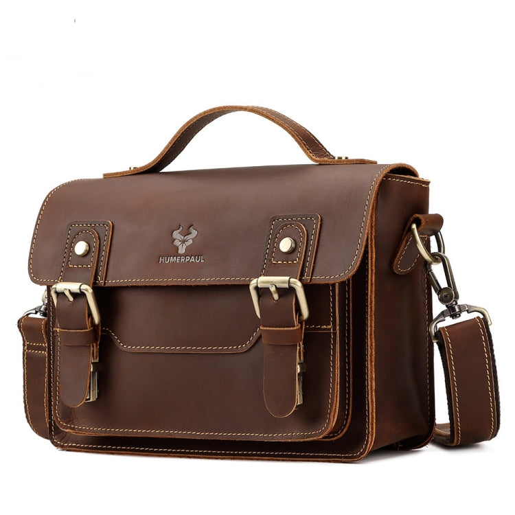 HUMERPAUL Leather Crossbody Bag Men Retro Shoulder Bag Commuter Men Small Square Bag(Coffee)