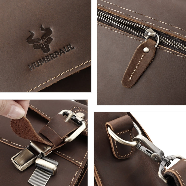 HUMERPAUL Leather Crossbody Bag Men Retro Shoulder Bag Commuter Men Small Square Bag(Coffee)