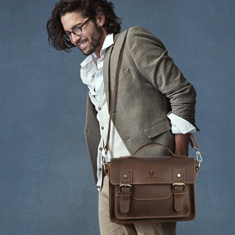 HUMERPAUL Leather Crossbody Bag Men Retro Shoulder Bag Commuter Men Small Square Bag(Coffee)
