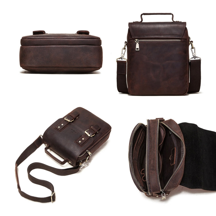 HUMERPAUL Leather Crossbody Bag Men Leather Backpack Shoulder Bag(Brown)