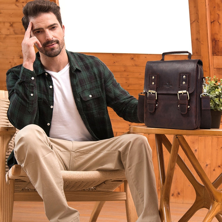 HUMERPAUL Leather Crossbody Bag Men Leather Backpack Shoulder Bag(Brown)