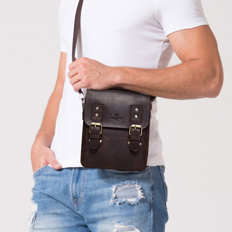 HUMERPAUL Leather Crossbody Bag Men Leather Backpack Shoulder Bag(Brown)
