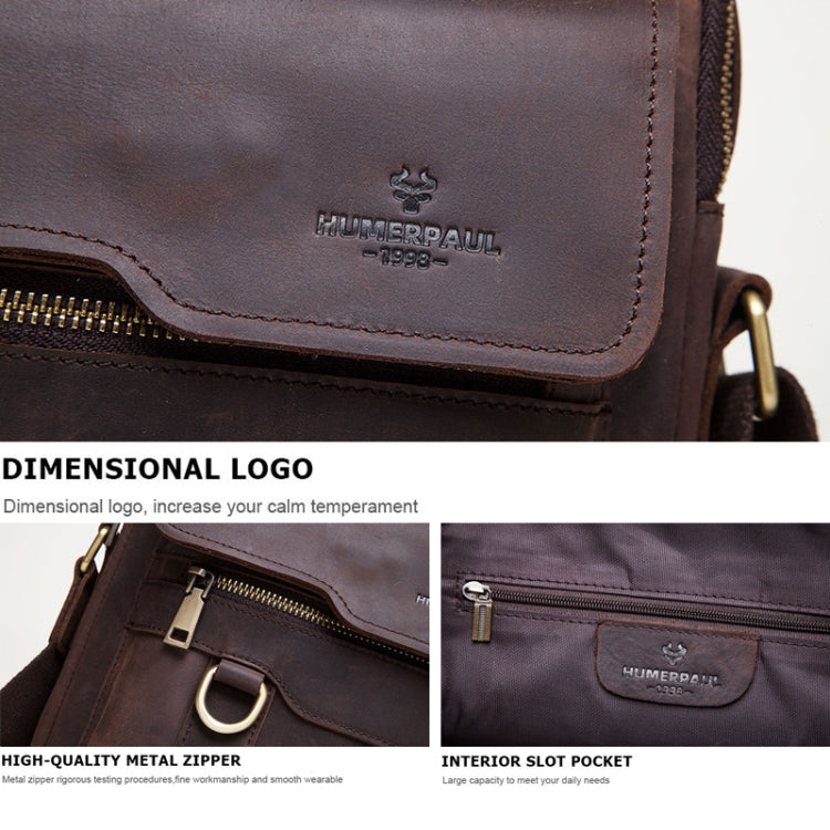 HUMERPAUL Men Leather Cross-Body Bag Shoulder Bag(Brown)