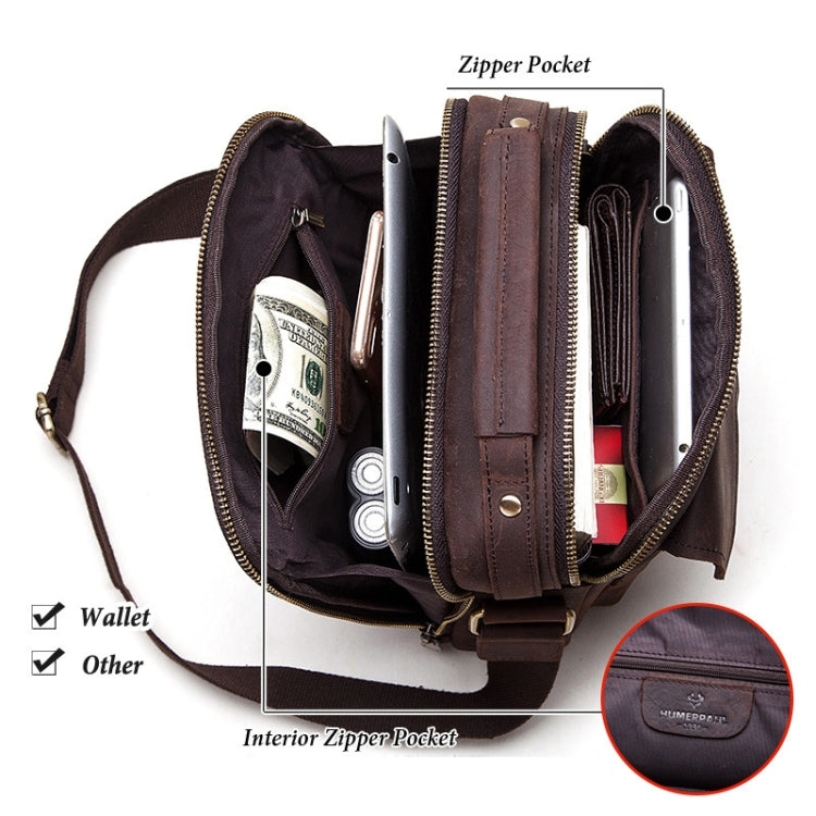 HUMERPAUL Men Leather Cross-Body Bag Shoulder Bag(Brown)