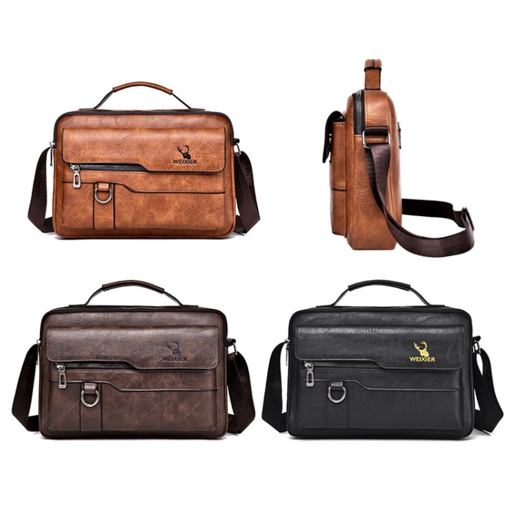 WEIXIER Men Shoulder Bag Retro Leather Laptop Business Casual Bag(Horizontal Light Brown)