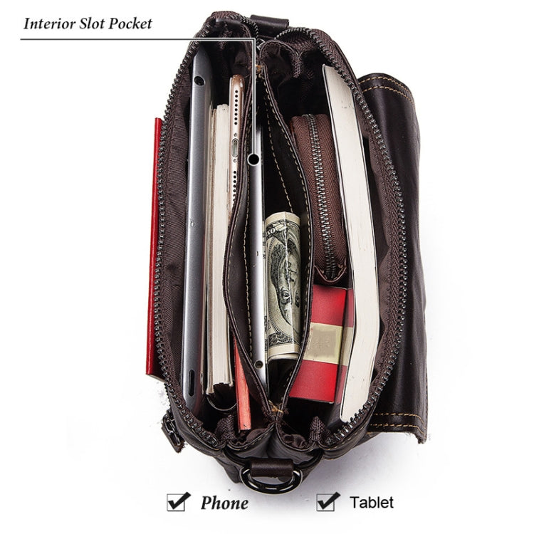 HUMERPAUL Men Crossbody Bag Retro Simple Backpack Leather Shoulder Bag(Dark Brown)