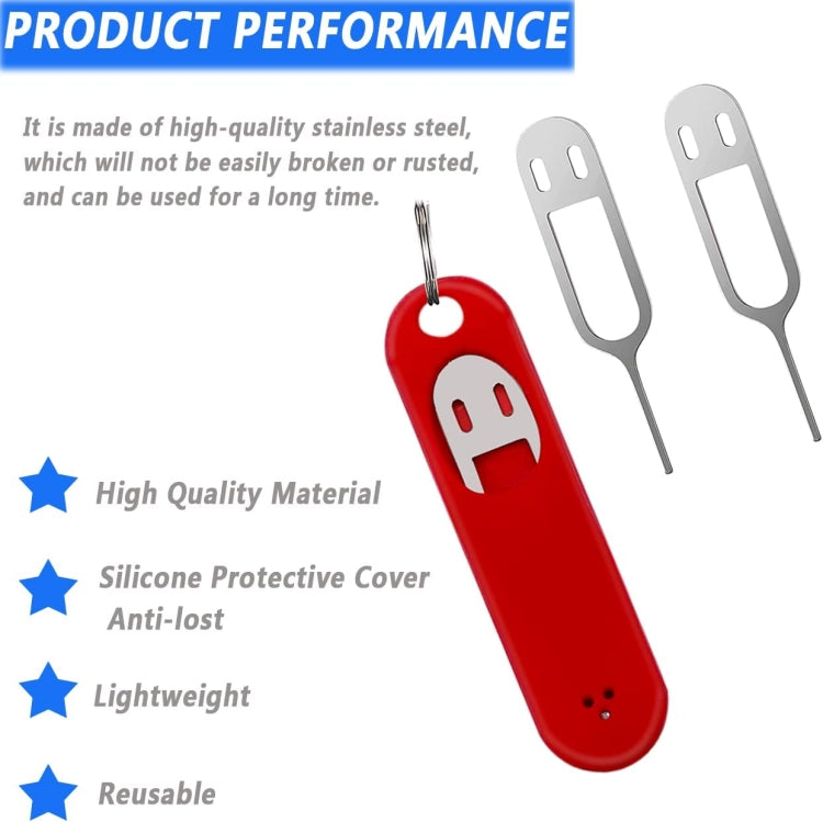 Eject Sim Card Tray Open Pins Needle Keychain Tool With Silicone Case(Red)