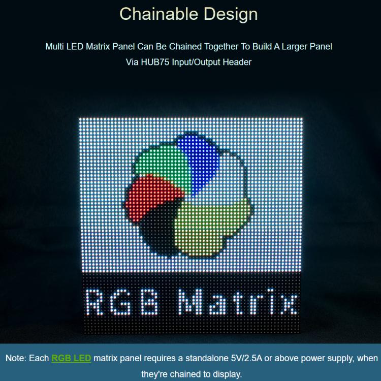 Waveshare RGB Full-color LED Matrix Panel, 3mm Pitch, 64 × 32 Pixels, Adjustable Brightness,, 20117, 33840