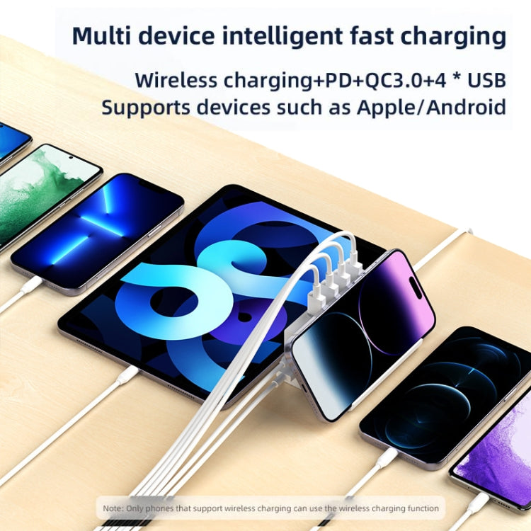 PD 20W +QC 3.0 Wireless Charging+6 Ports Multi-function Charger(EU Plug)