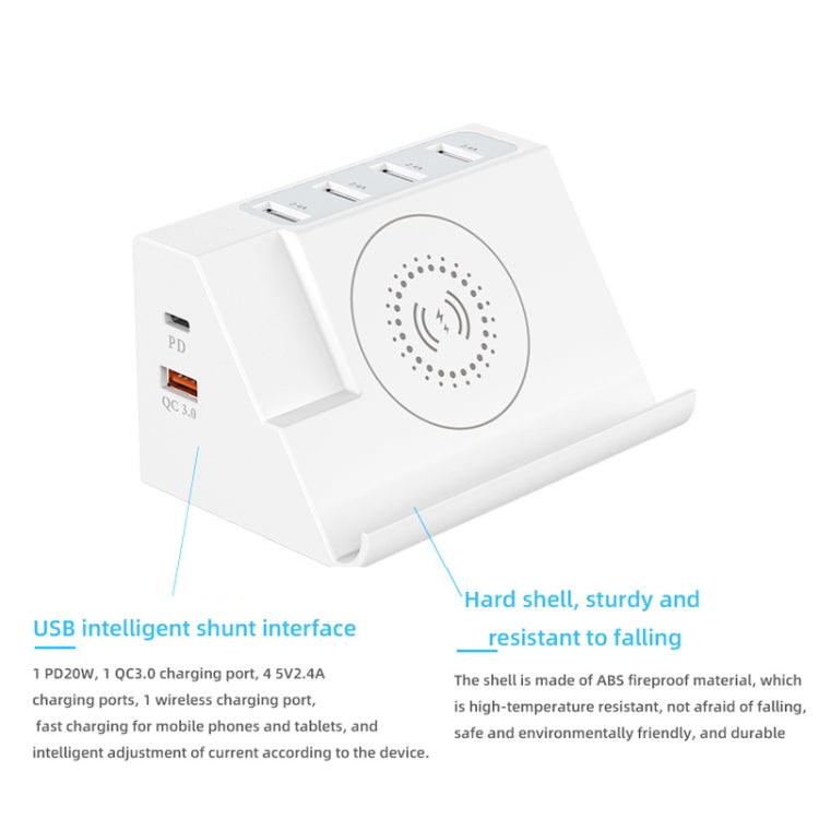 PD 20W +QC 3.0 Wireless Charging+6 Ports Multi-function Charger(EU Plug)