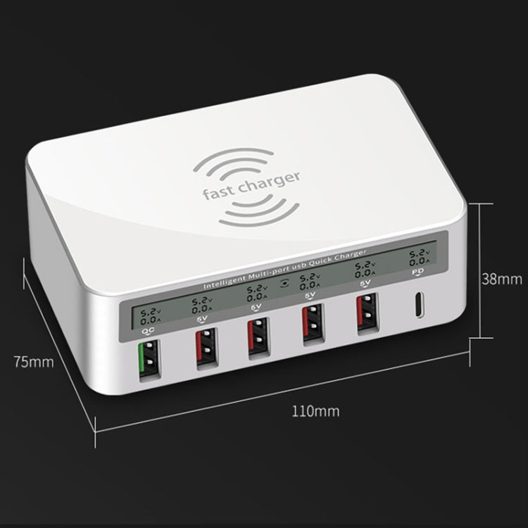 818PF 5 USB Ports + Type-C Smart Digital Display Wireless Phone Charger, Style: EU Plug (White)