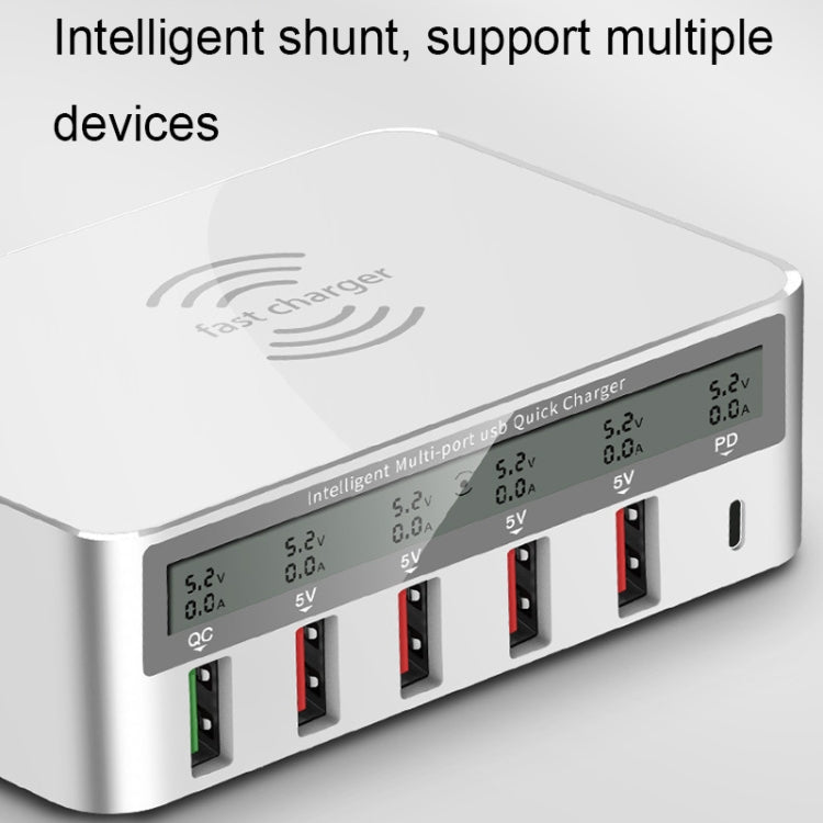 818PF 5 USB Ports + Type-C Smart Digital Display Wireless Phone Charger, Style: EU Plug (White)