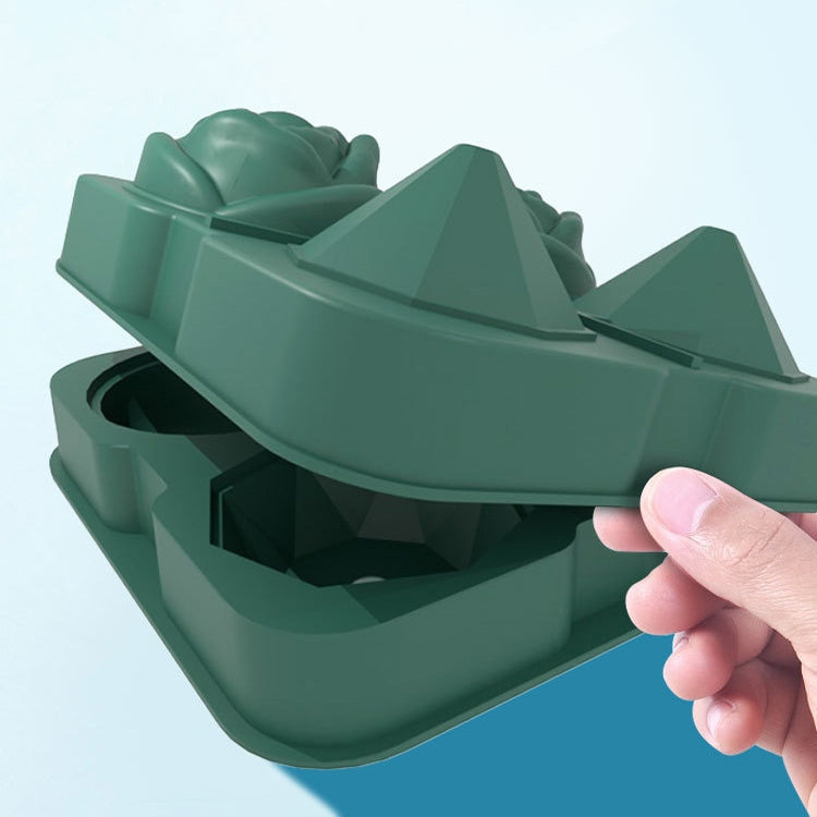 4-Holes Rose Diamond Shape Cocktail Ice Cube Molds Silicone Ice Ball Maker, Color: Dark Green with Ice Clip