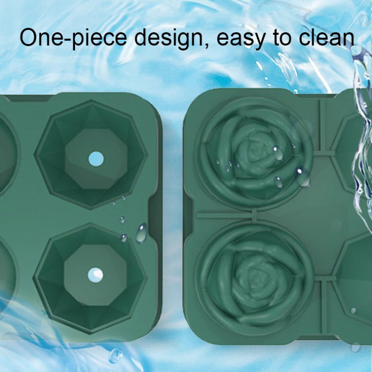 4-Holes Rose Diamond Shape Cocktail Ice Cube Molds Silicone Ice Ball Maker, Color: Dark Green with Ice Clip