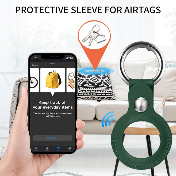 For Airtag Tracker Locator Faux Leather Case Protective Cover(Black)