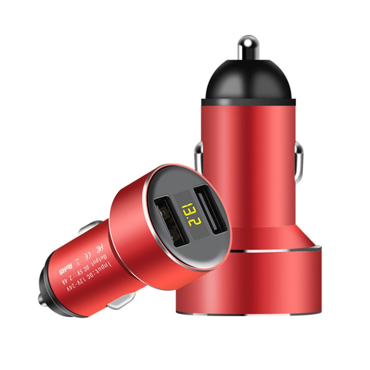 Mini Multifunctional Dual USB Digital Display Car Charger, Black, Grey, Red