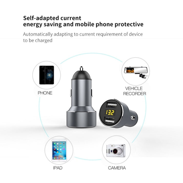 Mini Multifunctional Dual USB Digital Display Car Charger, Black, Grey, Red