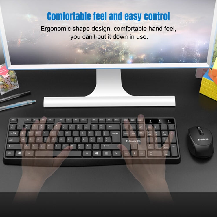 K-Snake WK800 Wireless 2.4G Keyboard Mouse Set Tabletop Computer Notebook Business Office House Use, White, Black