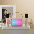 Portable RGB Lighting Effect Bluetooth Speaker Home Mini Karaoke Audio, Style: Dual Microphone+Speaker(Pink)
