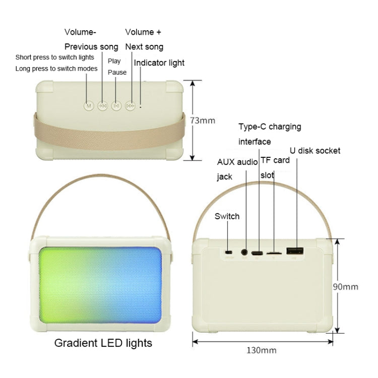 Portable RGB Lighting Effect Bluetooth Speaker Home Mini Karaoke Audio, Style: Dual Microphone+Speaker(Beige)