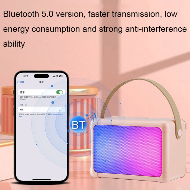 Portable RGB Lighting Effect Bluetooth Speaker Home Mini Karaoke Audio, Style: Dual Microphone+Speaker(Beige)