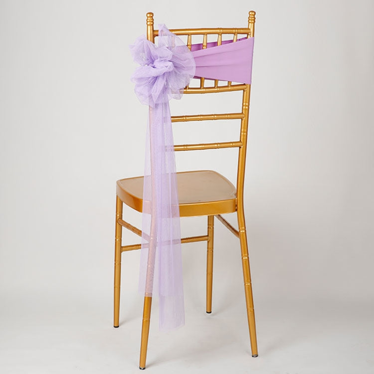 Hotel Wedding Organza Free Tie Chair Back Flower Seat Yarn Decorations Tulle Chair Back Bows(Shallow Purple)