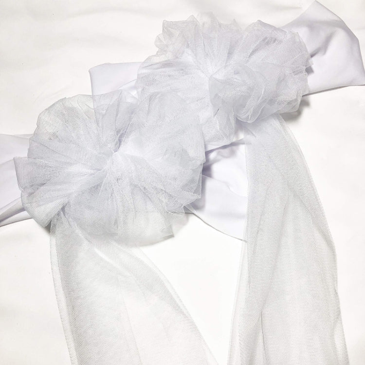 Hotel Wedding Organza Free Tie Chair Back Flower Seat Yarn Decorations Tulle Chair Back Bows(Shallow Purple)