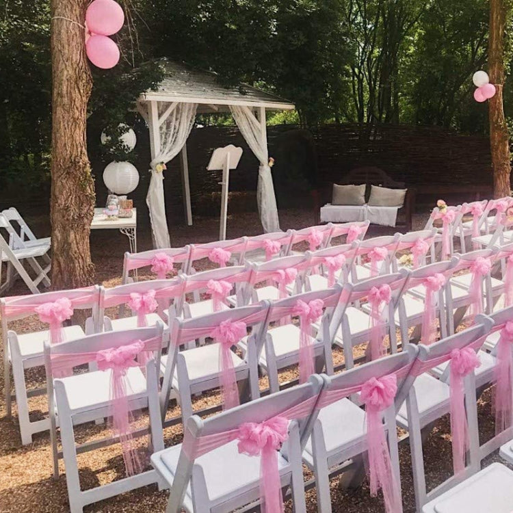 Hotel Wedding Organza Free Tie Chair Back Flower Seat Yarn Decorations Tulle Chair Back Bows(Shallow Purple)