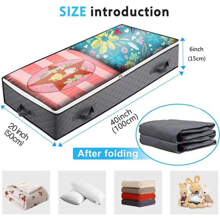 Non-Woven Fabric Foldable Underbed Storage Bag For Clothes Blankets And Shoes 100x50x15cm(4 Handles Black)